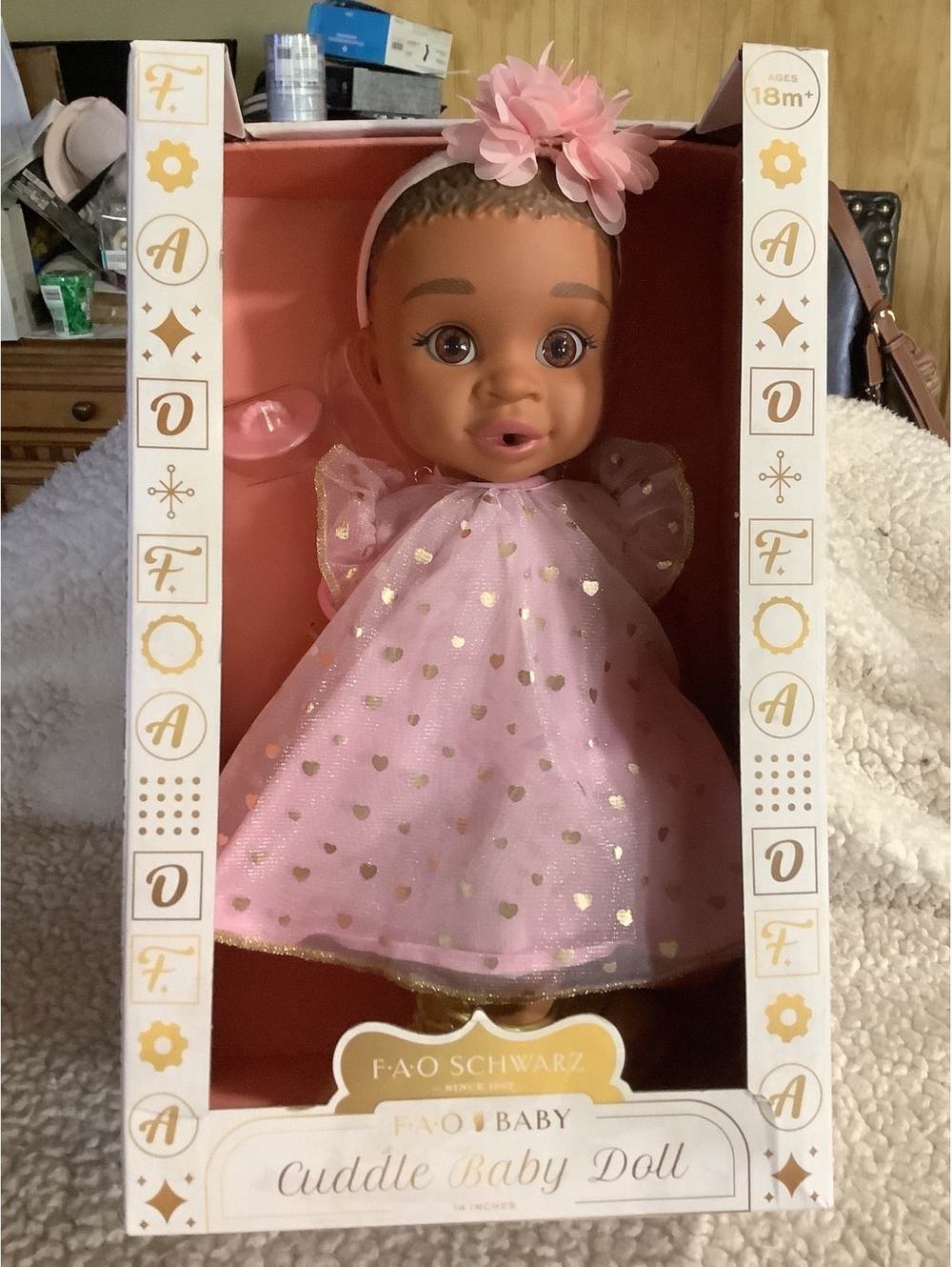 FAO Baby Cuddle Baby Doll with Pink Dress and Flower Headband
